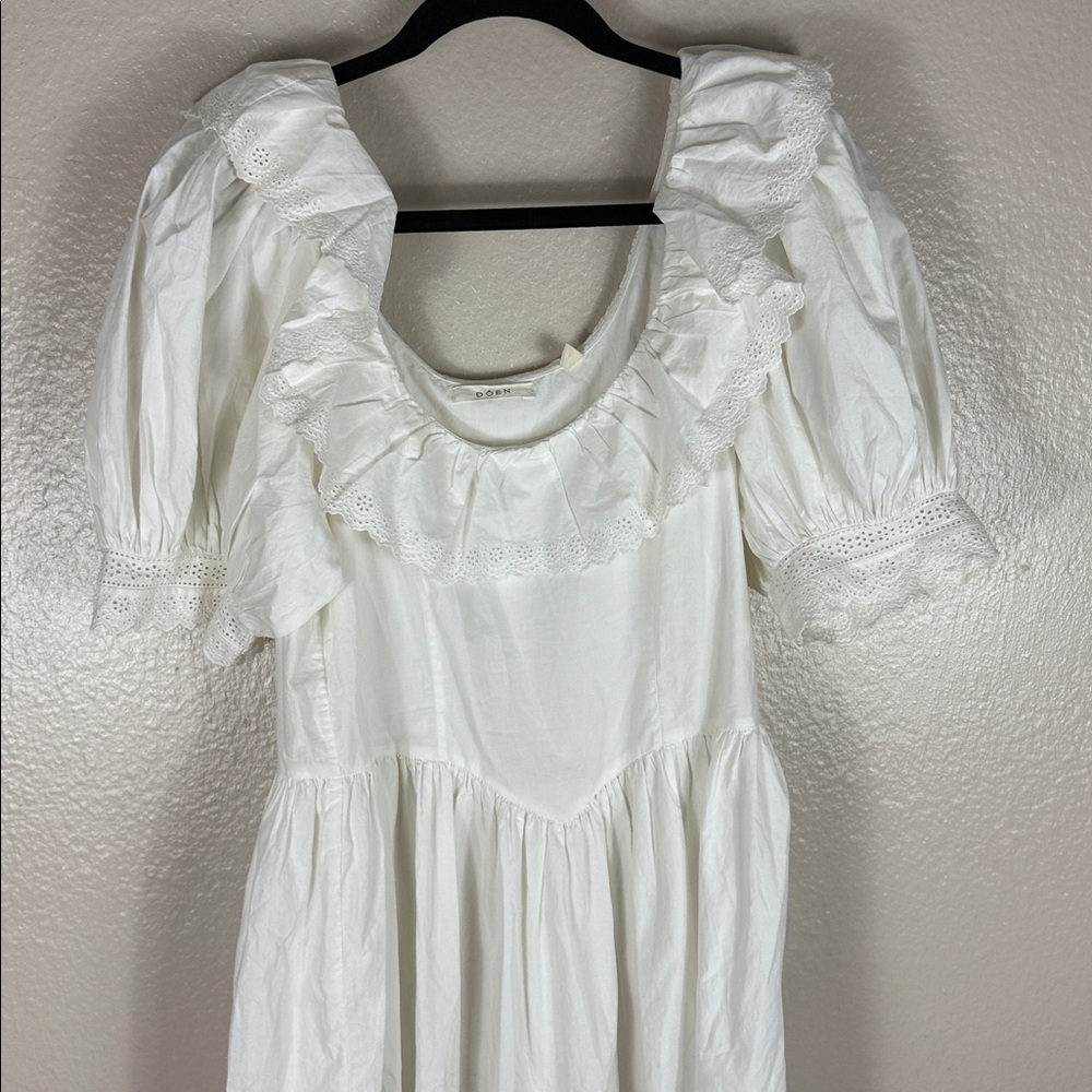 White Ruffle Mini Dress with Puff Sleeves - Picture 9 of 10
